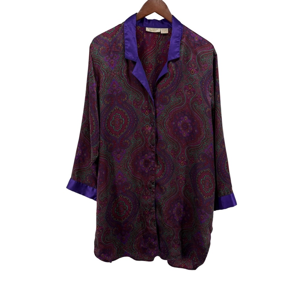 Victoria's Secret Gold Label Sleep Shirt L Jewel Tone Paisley Vintage